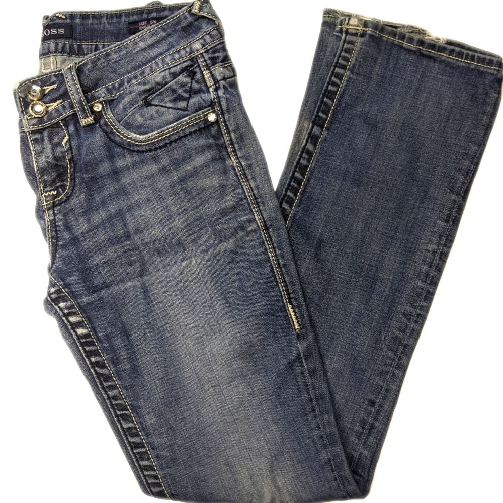 Vigoss The New York Slim Boot Bootcut jeans, white stitching, mid rise 5/6